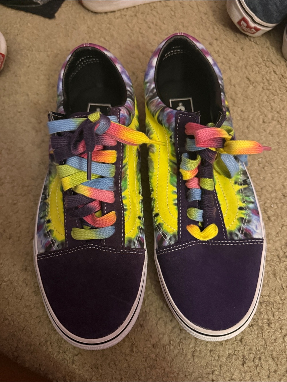 Colorful Tie-Dye Vans Shoes with Rainbow Laces